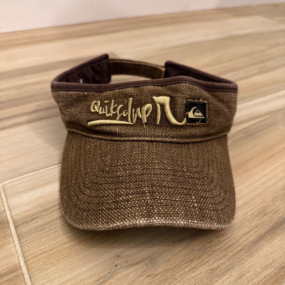 Quiksilver Brown Textured Burlap Sun Visor Adjustable Surf Hat Embroidered Logo